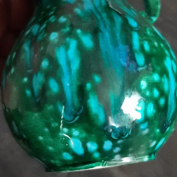 Hand Made Small Dripped Glaze Green Pitcher Vase - Picture 4 of 8